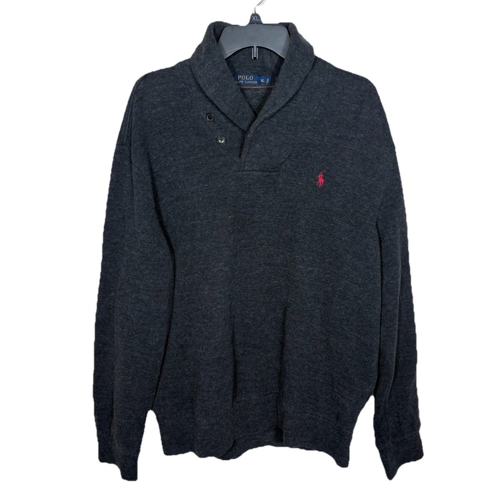 Polo Ralph Lauren Charcoal  Men's‎ Sweater Shawl Collar Elbow Patches Preppy XL